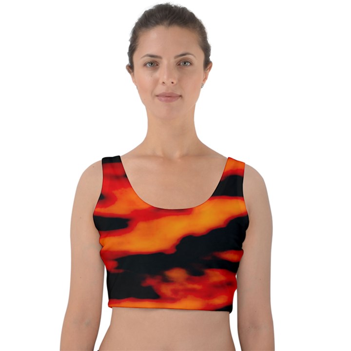 Red  Waves Abstract Series No13 Velvet Crop Top