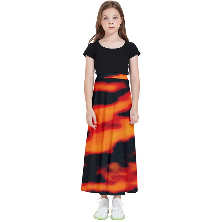 Red  Waves Abstract Series No13 Kids  Flared Maxi Skirt