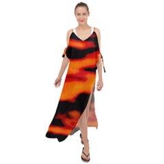 Red  Waves Abstract Series No13 Maxi Chiffon Cover Up Dress by DimitriosArt