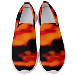 Red  Waves Abstract Series No13 Men s Slip On Sneakers by DimitriosArt