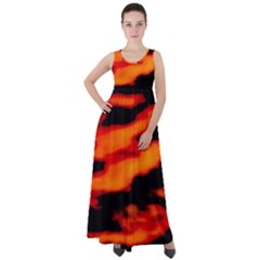 Red  Waves Abstract Series No13 Empire Waist Velour Maxi Dress by DimitriosArt