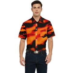 Red  Waves Abstract Series No13 Men s Short Sleeve Pocket Shirt 