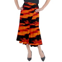 Red  Waves Abstract Series No13 Midi Mermaid Skirt by DimitriosArt