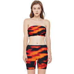 Red  Waves Abstract Series No13 Stretch Shorts And Tube Top Set by DimitriosArt