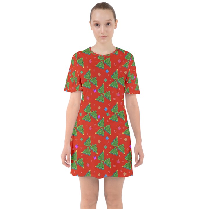 Christmas Trees Sixties Short Sleeve Mini Dress