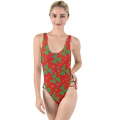 Christmas Trees High Leg Strappy Swimsuit by SychEva