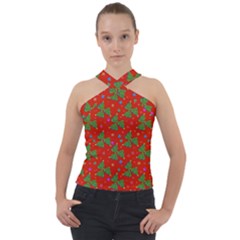 Christmas Trees Cross Neck Velour Top by SychEva