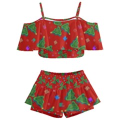 Christmas Trees Kids  Off Shoulder Skirt Bikini by SychEva