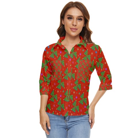 Christmas Trees Women s Quarter Sleeve Pocket Shirt by SychEva