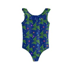 Christmas Trees Kids  Frill Swimsuit by SychEva