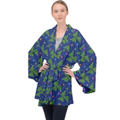 Christmas Trees Long Sleeve Velvet Kimono  by SychEva