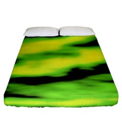 Green  Waves Abstract Series No12 Fitted Sheet (king Size) by DimitriosArt