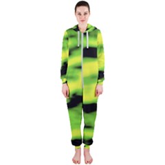 Green  Waves Abstract Series No12 Hooded Jumpsuit (ladies)  by DimitriosArt