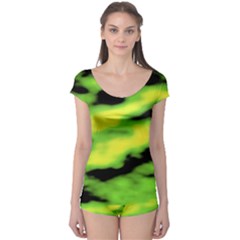 Green  Waves Abstract Series No12 Boyleg Leotard  by DimitriosArt