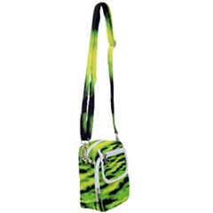 Green  Waves Abstract Series No12 Shoulder Strap Belt Bag by DimitriosArt