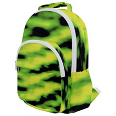 Green  Waves Abstract Series No12 Rounded Multi Pocket Backpack by DimitriosArt