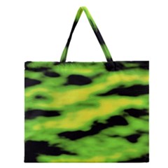 Green  Waves Abstract Series No12 Zipper Large Tote Bag by DimitriosArt