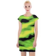 Green  Waves Abstract Series No12 Cap Sleeve Bodycon Dress by DimitriosArt