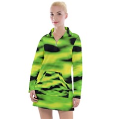 Green  Waves Abstract Series No12 Women s Long Sleeve Casual Dress by DimitriosArt