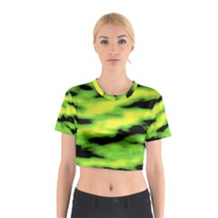 Green  Waves Abstract Series No12 Cotton Crop Top by DimitriosArt