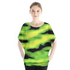 Green  Waves Abstract Series No12 Batwing Chiffon Blouse