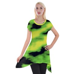 Green  Waves Abstract Series No12 Short Sleeve Side Drop Tunic by DimitriosArt