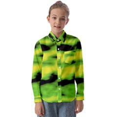 Green  Waves Abstract Series No12 Kids  Long Sleeve Shirt