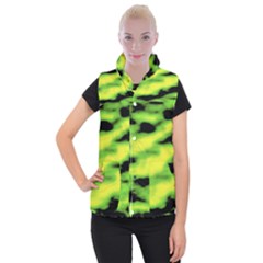 Green  Waves Abstract Series No12 Women s Button Up Vest by DimitriosArt