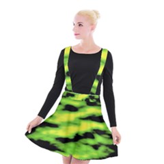 Green  Waves Abstract Series No12 Suspender Skater Skirt by DimitriosArt