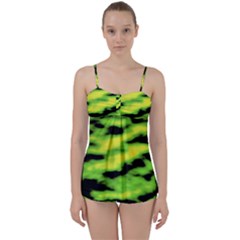 Green  Waves Abstract Series No12 Babydoll Tankini Set by DimitriosArt