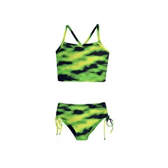 Green  Waves Abstract Series No12 Girls  Tankini Swimsuit by DimitriosArt