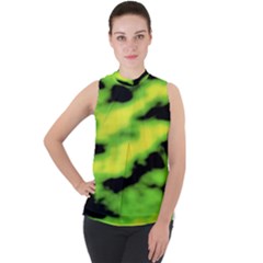 Green  Waves Abstract Series No12 Mock Neck Chiffon Sleeveless Top by DimitriosArt