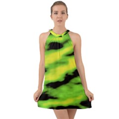 Green  Waves Abstract Series No12 Halter Tie Back Chiffon Dress by DimitriosArt