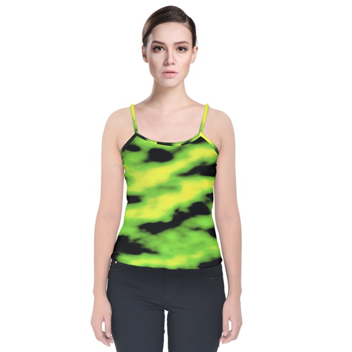 Green  Waves Abstract Series No12 Velvet Spaghetti Strap Top