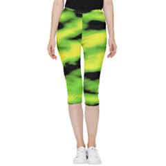 Green  Waves Abstract Series No12 Inside Out Lightweight Velour Capri Leggings  by DimitriosArt