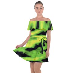 Green  Waves Abstract Series No12 Off Shoulder Velour Dress by DimitriosArt