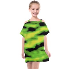 Green  Waves Abstract Series No12 Kids  One Piece Chiffon Dress