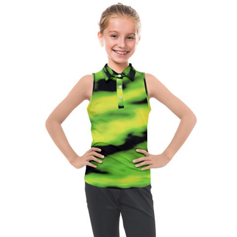 Green  Waves Abstract Series No12 Kids  Sleeveless Polo Tee by DimitriosArt