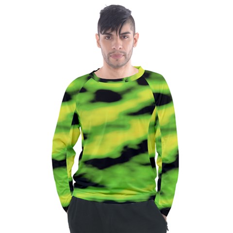 Green  Waves Abstract Series No12 Men s Long Sleeve Raglan Tee by DimitriosArt