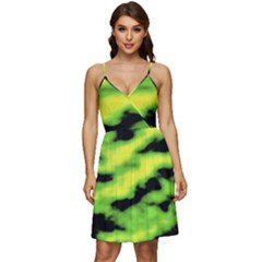 Green  Waves Abstract Series No12 V-neck Pocket Summer Dress 