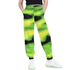 Green  Waves Abstract Series No12 Kids  Elastic Waist Pants by DimitriosArt