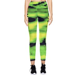 Green  Waves Abstract Series No12 Pocket Leggings  by DimitriosArt