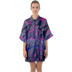 3d Lovely Geo Lines Half Sleeve Satin Kimono  by Uniqued