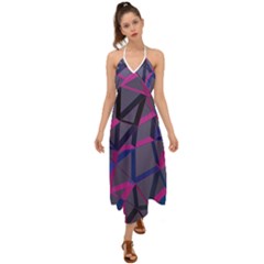 3d Lovely Geo Lines Halter Tie Back Dress  by Uniqued