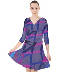 3d Lovely Geo Lines Quarter Sleeve Front Wrap Dress