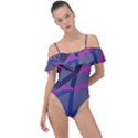 3d Lovely Geo Lines Frill Detail One Piece Swimsuit View1