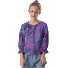 3d Lovely Geo Lines Kids  Cuff Sleeve Top