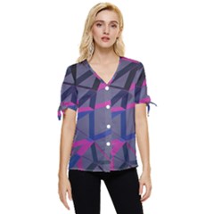 3d Lovely Geo Lines Bow Sleeve Button Up Top by Uniqued