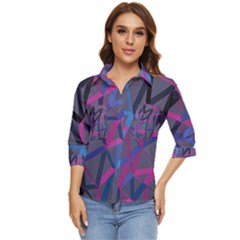 3d Lovely Geo Lines Women s Quarter Sleeve Pocket Shirt