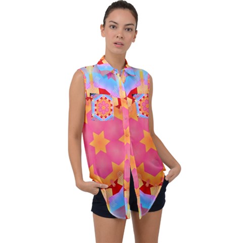 Digitalart Sleeveless Chiffon Button Shirt by Sparkle